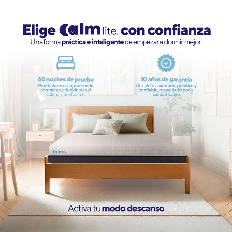 Pack Colchón Lite de Memory Foam Queen + 2 Almohada Calm Memory Cooling