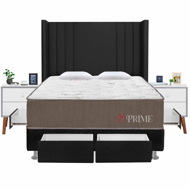 Dormitorio 4 Cajones Deluxe Prime Gris Queen + 02 Veladores