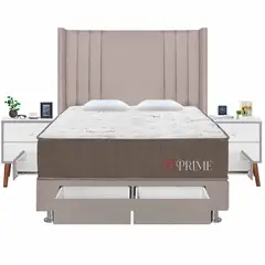 FORLI - Dormitorio 4 Cajones Deluxe Prime Beige Queen + 02 Veladores