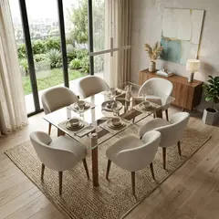 AMBIHOME - JUEGO DE COMEDOR KODA 6 SILLAS COLOR IVORY DE AMBIENTA HOME
