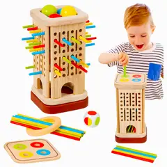 GENERICO - Juego de Habilidad Torre de Madera con Palitos de Colores 2 en 1