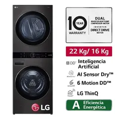 LG - Centro De Lavado 22 kg y 16 Kg AI DD Carga Frontal Negro Acero LG WK22BS6