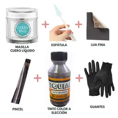 GENERICO - Masilla renovar cuero resanar reparar cuero liquido más tinte calzado cartera kit 6 en 1