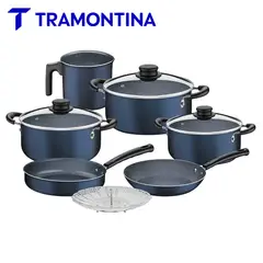 TRAMONTINA - Juego de Ollas 10 Piezas Max Azul Antiadherente