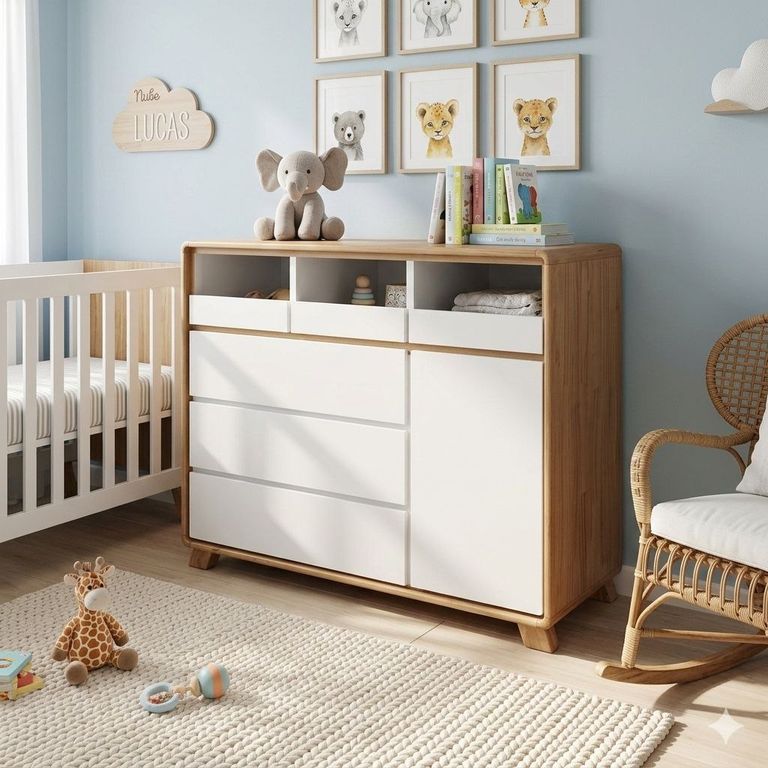 Cómoda Para Bebé Blanco 120 cm con madera pino laqueado - completamente armado