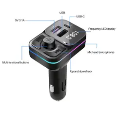 SEISA - Transmisor Bluetooth Carga Rápida 2 USB Tipo C Auto Radio FM
