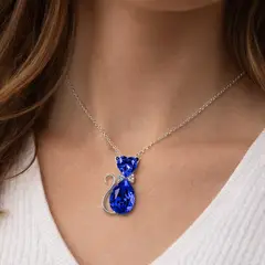 GENERICO - COLLAR PARA MUJER - GATO BRILLANTE AZUL