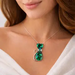 GENERICO - COLLAR PARA MUJER - GATO BRILLANTE VERDE ESMERALDA