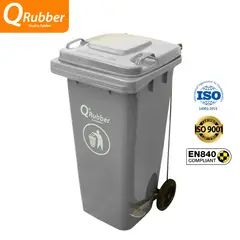 QRUBBER - Tacho de plástico de 120 litros plomo con pedal