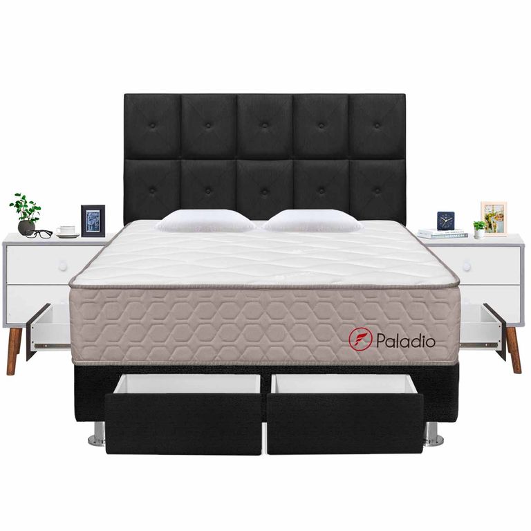 Dormitorio 4 Cajones Paladio Queen Gris + 02 Veladores
