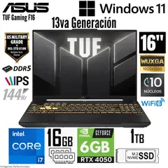 ASUS - Laptop Asus TUF Gaming F16 FX607VU Intel Core i7-13620H 16GB RAM 1TB SSD RTX 4050-6GB 16"  WUXGA