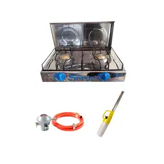 COCINAS SURGE - Cocina de mesa 2 hornillas a gas con tapa + Regulador con manguera + Encendedor de cocina