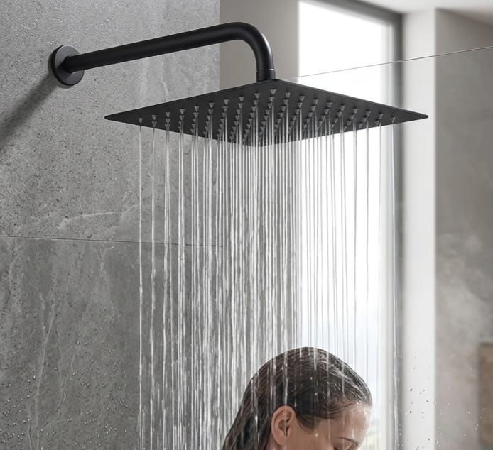 DUCHA ESPAÑOLA CUADRADA 10x10 PULGADAS ACERO INOX NEGRO MATE