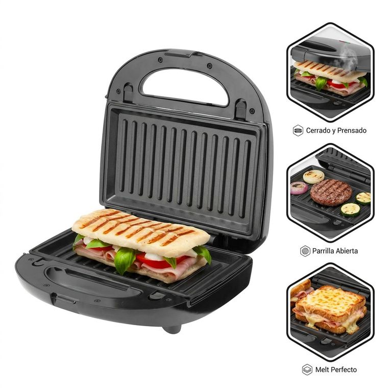 Sanduchera Tipo Grill con Doble Placa de Cocción - Tostador de Pan y Parrilla de Vegetales