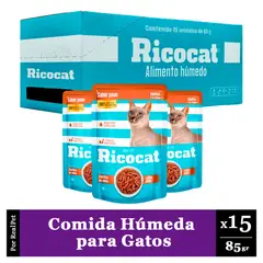 RICOCAT - Pack Caja x15 Comida Húmeda Gatos Ricocat Filetito Pavo 85gr