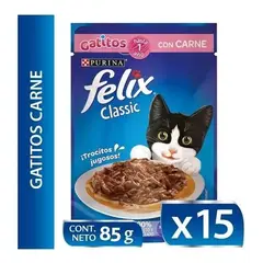 FELIX - Classic Alimento Húmedo Gatito Carne 15und X 85gr