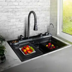 FRATELLI - Lavadero Multifuncional de Acero Inoxidable Nano Black CMezc 3 Funciones 75X45X23Cm - Fratelli
