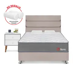 FORLI - Dormitorio Renio Beige 2 Plz + 01 Velador + 02 Almohadas Rolleds