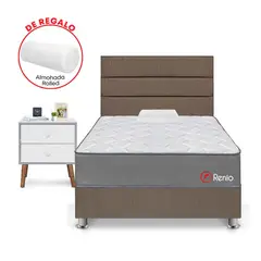 FORLI - Dormitorio Renio Marrón 1.5 Plz + 01 Velador + 01 Almohada Rolled