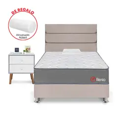 FORLI - Dormitorio Renio Beige 1.5 Plz + 01 Velador + 01 Almohada Rolled