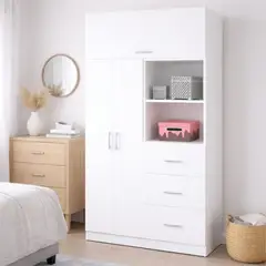 PELIKANO - Ropero de Melamina Blanca 180 cm con Cajones y Repisas – Mueble de Dormitorio - Innovaciones Lumik