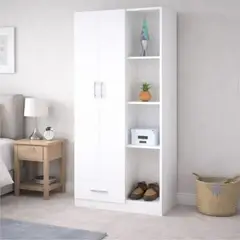 PELIKANO - Ropero de Melamina Blanca 180 cm con Repisas y Cajón – Mueble de Dormitorio - Innovaciones Lumik