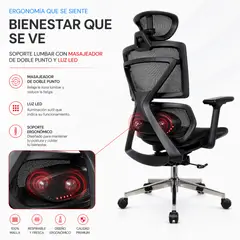 GENERICO - SILLA ERGONOMICA OXFORD PRO NEGRO CON MASAJEADOR LUMBAR
