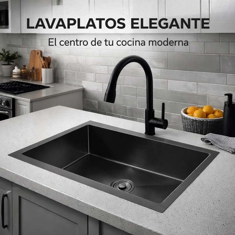 Lavadero de Cocina Acero Inoxidable 1 Poza Negro 50x43 cm
