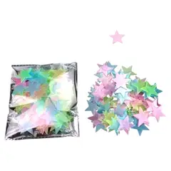 GENERAL - Pegatinas de pared que brillan en la oscuridad  Celestes, Rosas y Amarillas 100 estrellas 3D