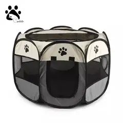 GENERICO - CORRAL PARA MASCOTAS PLEGABLE PLAYPEN - TALLA S BEIGE CON GRIS
