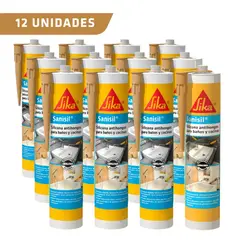 SIKA - Pack 12 unidades Sanisil Beige - Sellante de silicona multiuso para áreas sanitarias 280 ml