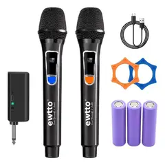 EWTTO - Micrófono Inalámbrico Doble Profesional Para Karaoke Parlantes Eventos 2.4GHz Largo Alcance