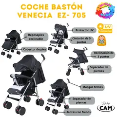 HI BABY - COCHE BASTON RECLINABLE "VENECIA" EZ - 705 - NEGRO