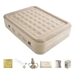 EVERSO - Colchón Inflable Eléctrico Queen 2 Plazas Con Almohada Beige