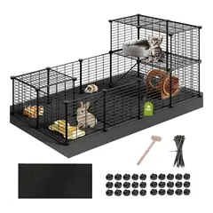 EVERSO - Jaula Corral Cerco Pequeñas Mascotas 16 Paneles Armable Color Con Alfombrillas Con Alfombrillas