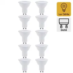CEMLIGHTING - Pack x10 Foco Dicroico LED COB 4W GU10 Luz Cálida PILA