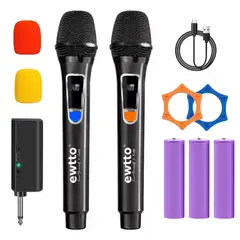 EWTTO - Micrófonos Inalámbricos Dobles Karaoke 2.4GHz Con Pantalla Para Parlantes y Eventos