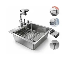 RINOX - Fregadero Cuadrado 45x45x22 Acero Inoxidable + Grifo mezcladora y Accesorios Completo