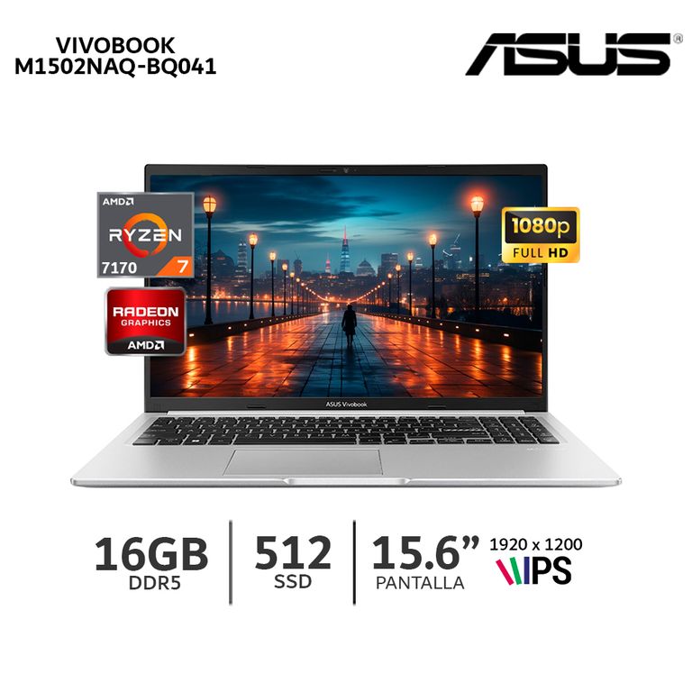 Laptop Asus Vivobook 15 M1502NAQ-BQ041 Amd Ryzen 7-170 Ram 16Gb Ssd 512Gb/15,6 Fhd 90NB1842-M00220