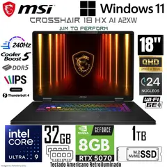 MSI - Laptop MSI Crosshair 18 HX AI Intel Core Ultra 9 275HX 32GB RAM 1TB SSD RTX 5070-8GB 18" QHD 240Hz