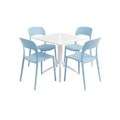 SIMET - Pack  de Comedor / Mesa TORONTO BLANCO  + 4 sillas LISBOA CELESTE BEBE