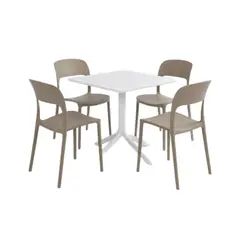 SIMET - Pack  de Comedor / Mesa TORONTO BLANCO  + 4 sillas LISBOA MARRON