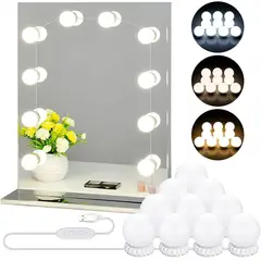OEM - Kit de 10 Focos LED para Espejo de Tocador - 3 Modos de Luz y Adhesivo de Fácil Instalación