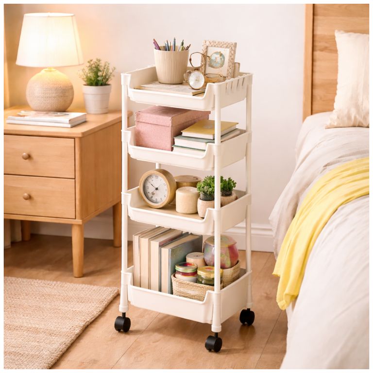 Carrito Organizador Multiuso 4 Niveles con Ruedas Estante Móvil para Cocina, Baño o Dormitorio