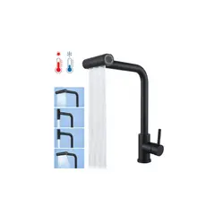 FRATELLI - Grifería de Cocina Mezcladora Premium Negro Mate 4 en 1 - Pico Extensible y Giratorio 360°
