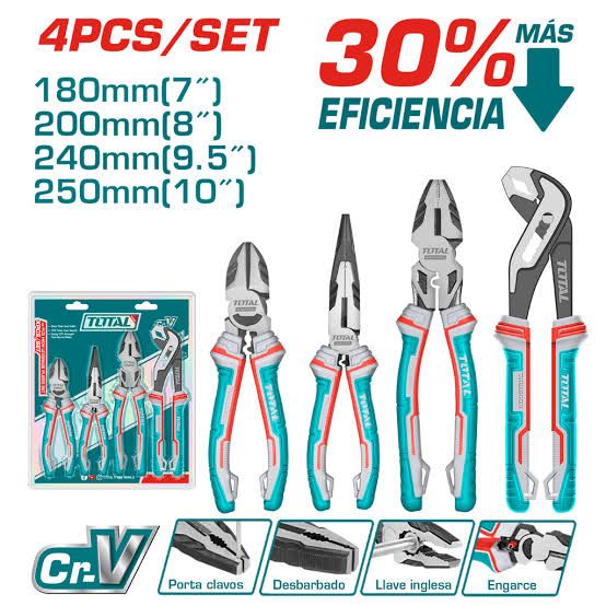 Set Juego De Alicates 4 und Industrial Cromo Vanadium TOTAL THT2K0498