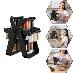 OEM - Set Especiero Giratorio con 18 Frascos de Vidrio - Organizador de Mesa y Cocina
