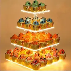 EVERSO - Torre Porta Torta Porta Cupcakes Desmontable 3niv Cuadrado