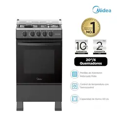 Midea - Cocina a Gas Midea MGS20FS2LFABB-PE 20" 4 Hornillas Negro