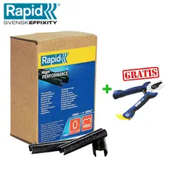RAPID - RAPID Grapa Mallera Galvanizada VR22 Negro Caja x 1600 Grapas + Regalo Tenaza Aplicadora FP20